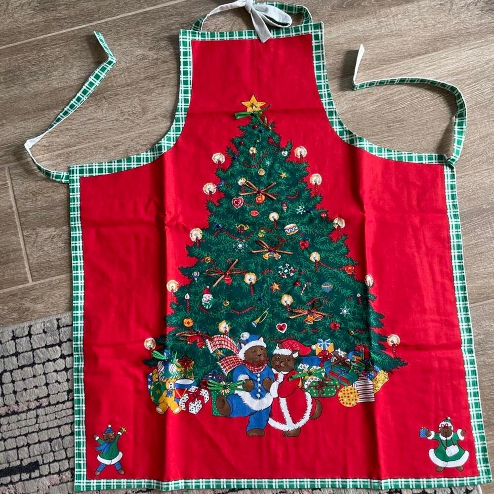 Vintage Christmas Tree Apron with 3D Embellishments